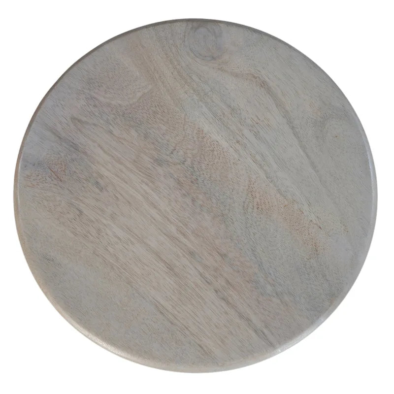 Tia 12 Inch Round Side End Table, Turned Pedestal Base, Beige Mango Wood in Natural Brown Finish
