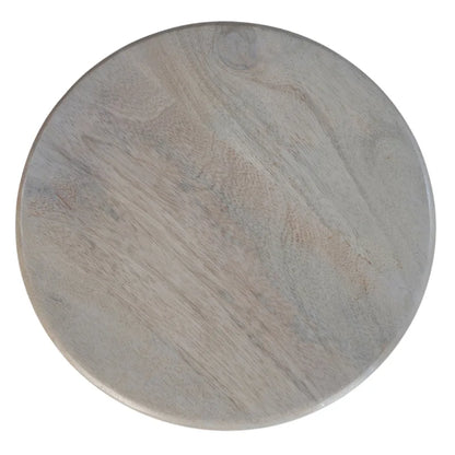 Tia 12 Inch Round Side End Table, Turned Pedestal Base, Beige Mango Wood in Natural Brown Finish