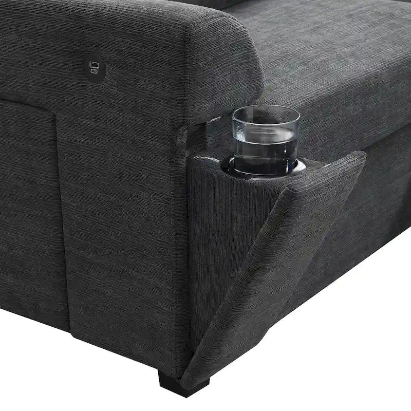 128 Chenille U-Shaped Sectional Sofa with Ottoman, 6-Seater Couch Set and Hidden Storage, USB Charging &amp; Cup Holders