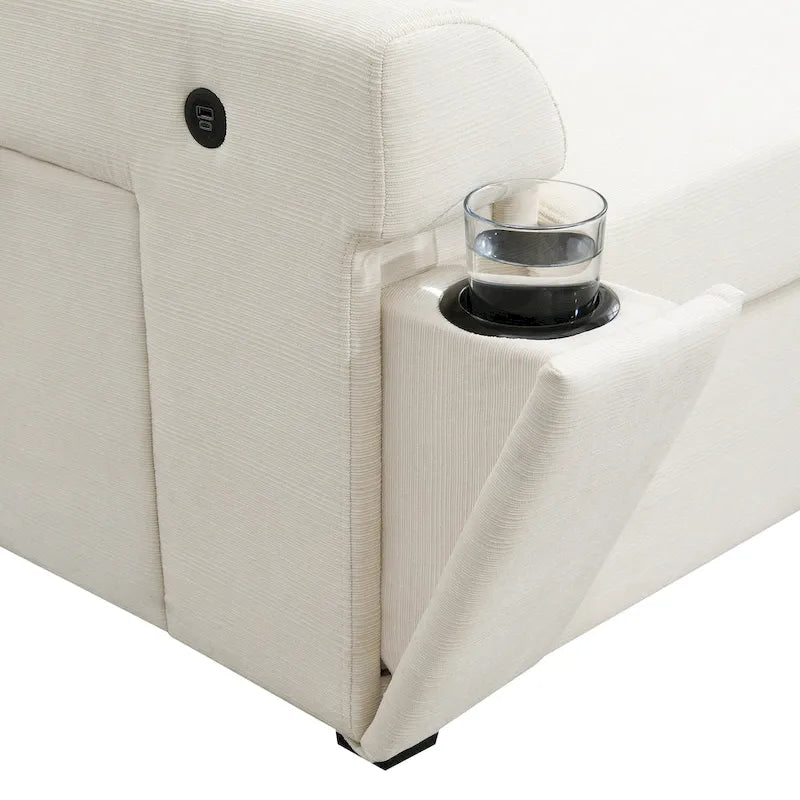 128 Chenille U-Shaped Sectional Sofa with Ottoman, 6-Seater Couch Set and Hidden Storage, USB Charging &amp; Cup Holders