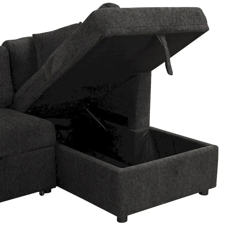 108.6 Chenille U-Shaped Sectional Sofa Bed with USB Ports, Storage Chair, and 3 Back Pillows