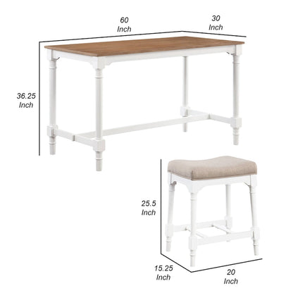 Hima 5 Piece Counter Height Table Set with 4 Stools, Beige Fabric, White