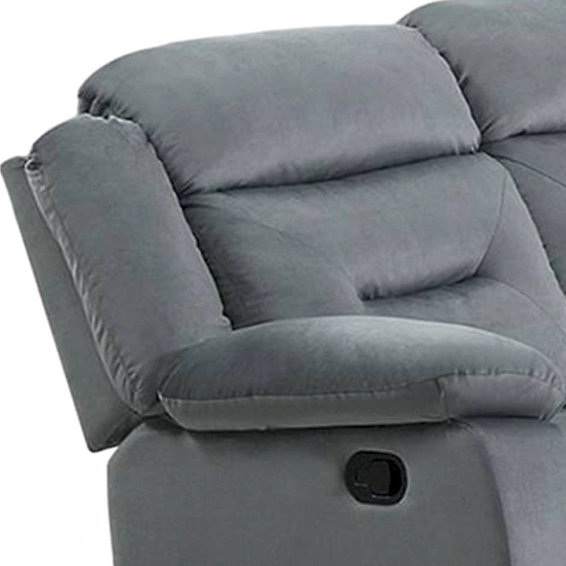 Niko Manual Recliner Loveseat, Light Gray Velvet, Solid Wood, 60 Inch