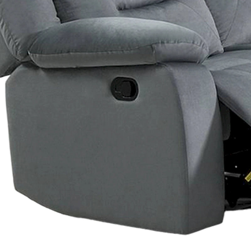 Niko Manual Recliner Loveseat, Light Gray Velvet, Solid Wood, 60 Inch