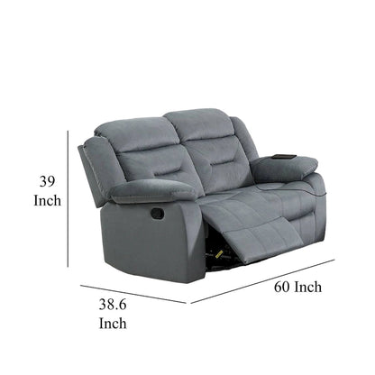Niko Manual Recliner Loveseat, Light Gray Velvet, Solid Wood, 60 Inch