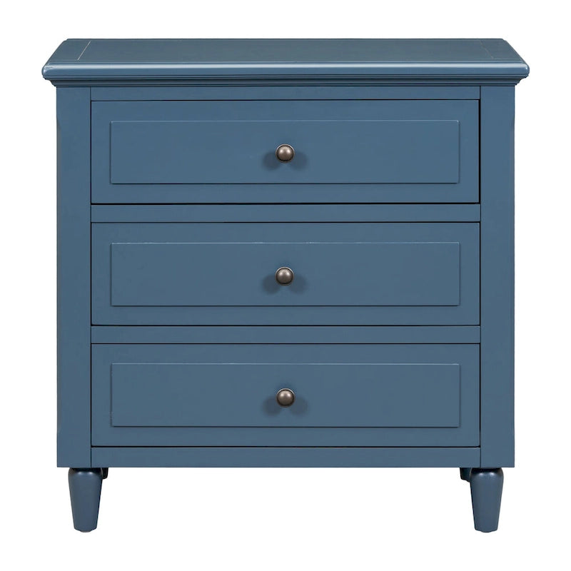 Mid-Century Modern Nightstand, Wooden Lockers with Metal Handle 3 Drawers, Entry Side Table with Solid Wood Legs