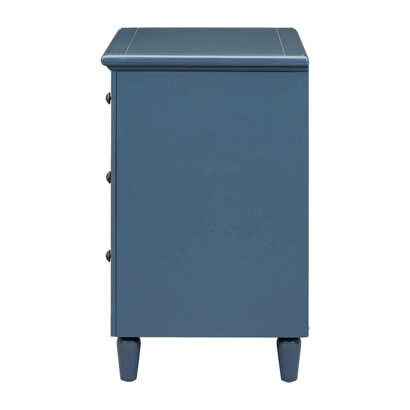 Mid-Century Modern Nightstand, Wooden Lockers with Metal Handle 3 Drawers, Entry Side Table with Solid Wood Legs