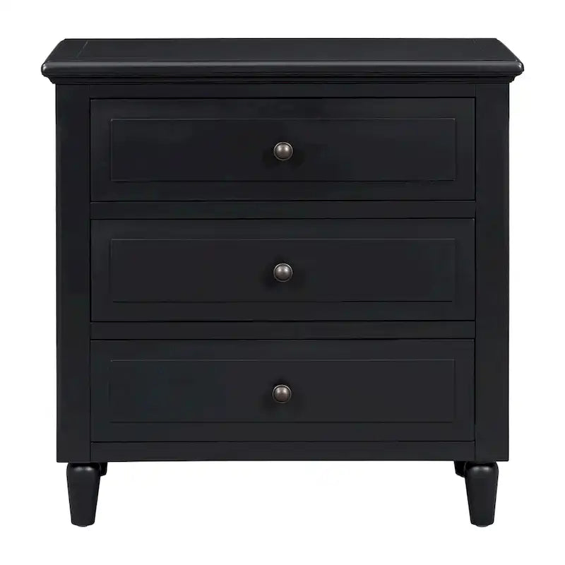 Mid-Century Modern Nightstand, Wooden Lockers with Metal Handle 3 Drawers, Entry Side Table with Solid Wood Legs