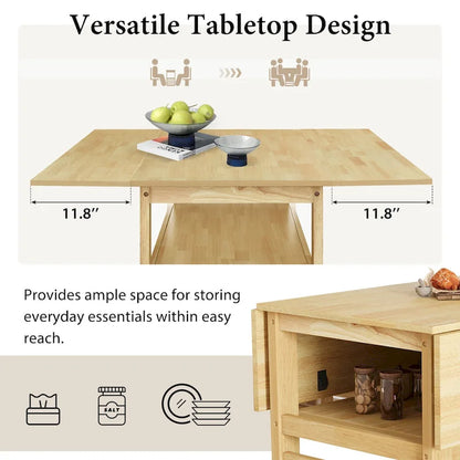 Wood Dining Table Set for 4, Extendable Square Kitchen Table Set with Two Drop Leaves, Storage Shelf and 4 Upholstered Chairs