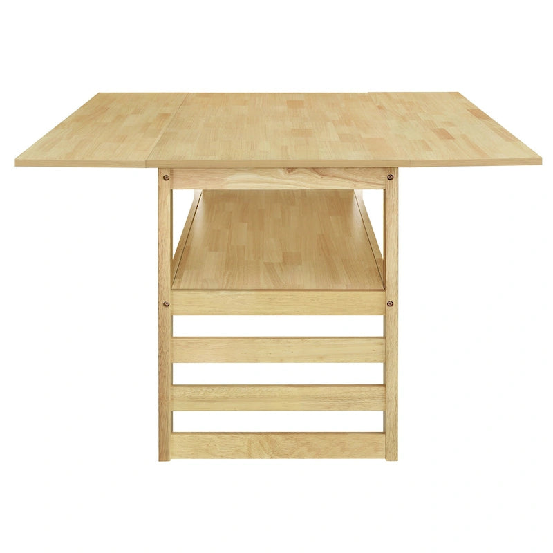 Wood Dining Table Set for 4, Extendable Square Kitchen Table Set with Two Drop Leaves, Storage Shelf and 4 Upholstered Chairs