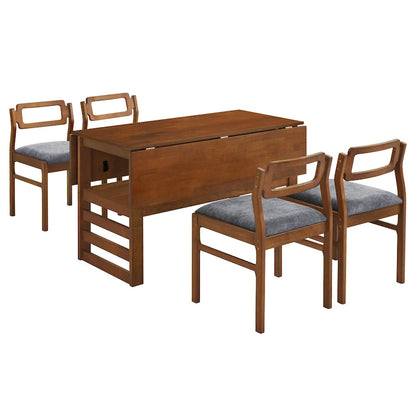 Wood Dining Table Set for 4, Extendable Square Kitchen Table Set with Two Drop Leaves, Storage Shelf and 4 Upholstered Chairs