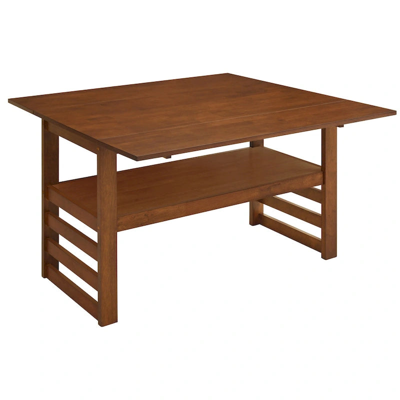 Wood Dining Table Set for 4, Extendable Square Kitchen Table Set with Two Drop Leaves, Storage Shelf and 4 Upholstered Chairs