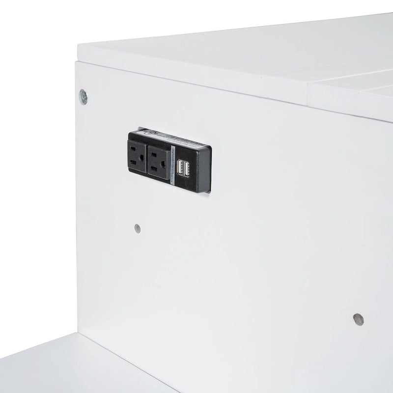 Queen Murphy Bed with USB Port and Drawers,Versatile Solid Wood Cabinet Bed with Desk and Wardrobe