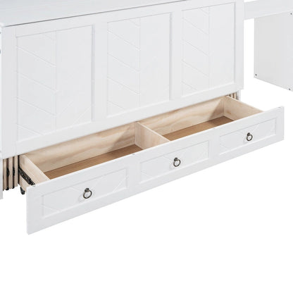 Queen Murphy Bed with USB Port and Drawers,Versatile Solid Wood Cabinet Bed with Desk and Wardrobe