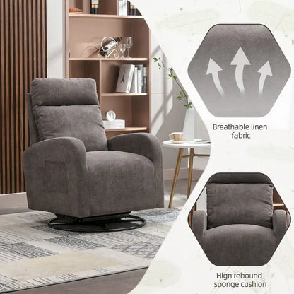 Modern Upholstered Swivel Glider Rocking Chair for Nursery