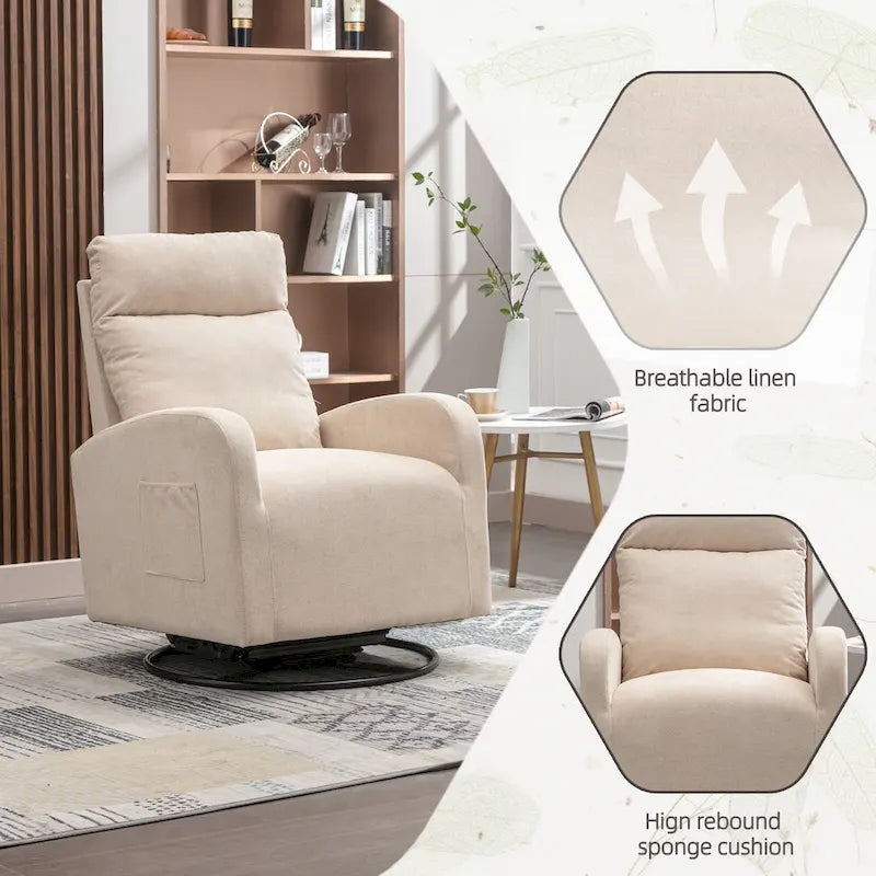 Modern Upholstered Swivel Glider Rocking Chair for Nursery