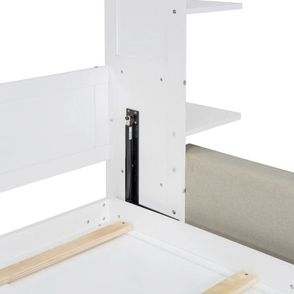 Queen Size Murphy Bed with Sofa, LED Lights &amp; Shelves