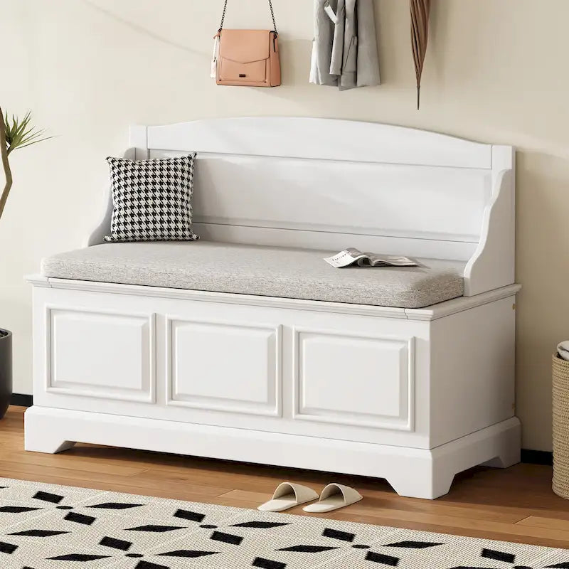 Retro Shoe Storage Bench with Safe Soft-Close Devices &amp; Cushion