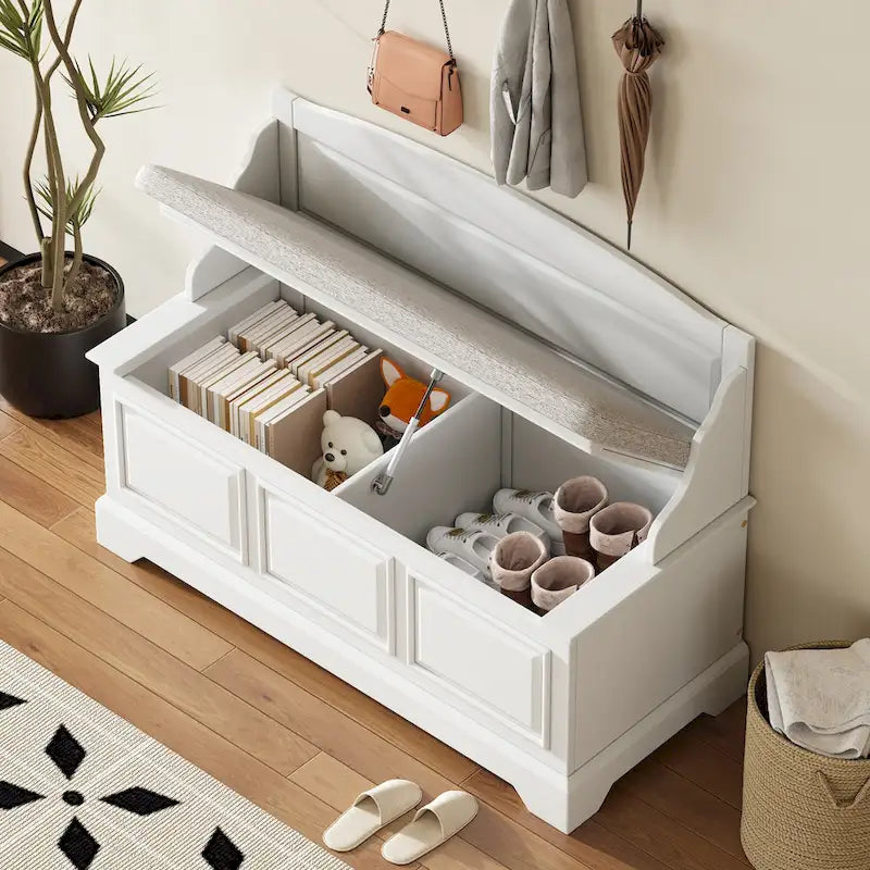 Shoe Bench Retro Racer Retro Shoe Storage Bench with Safe Soft-Close Devices & Cushion – Graintone
