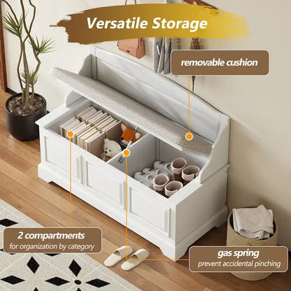 Retro Shoe Storage Bench with Safe Soft-Close Devices &amp; Cushion
