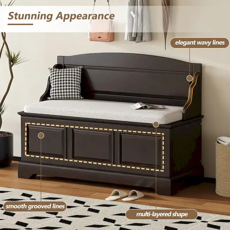 Retro Shoe Storage Bench with Safe Soft-Close Devices &amp; Cushion