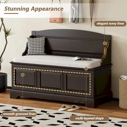 Retro Shoe Storage Bench with Safe Soft-Close Devices &amp; Cushion