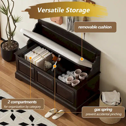 Retro Shoe Storage Bench with Safe Soft-Close Devices &amp; Cushion