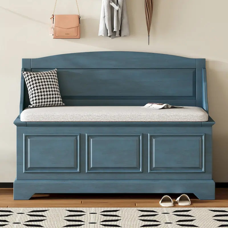 Retro Shoe Storage Bench with Safe Soft-Close Devices &amp; Cushion