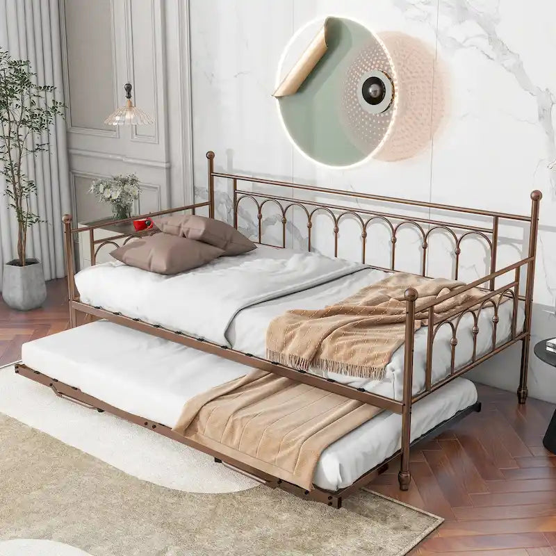 Metal Twin DayBed with Trundle Bed Twin for Adults,Space-Saving Bed