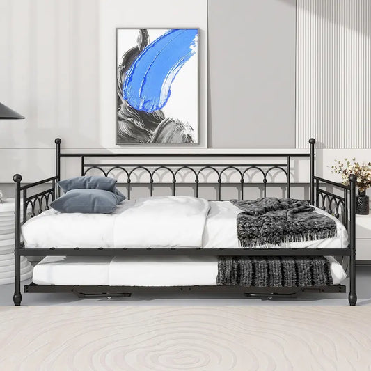 Metal Twin DayBed with Trundle Bed Twin for Adults,Space-Saving Bed