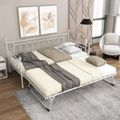 Metal Twin DayBed with Trundle Bed Twin for Adults,Space-Saving Bed