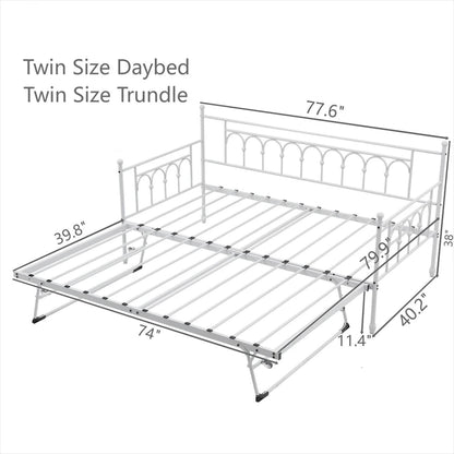 Metal Twin DayBed with Trundle Bed Twin for Adults,Space-Saving Bed