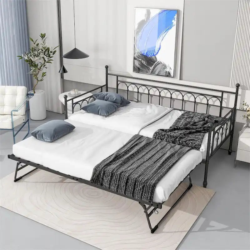 Metal Twin DayBed with Trundle Bed Twin for Adults,Space-Saving Bed