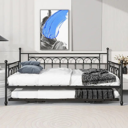Metal Twin DayBed with Trundle Bed Twin for Adults,Space-Saving Bed