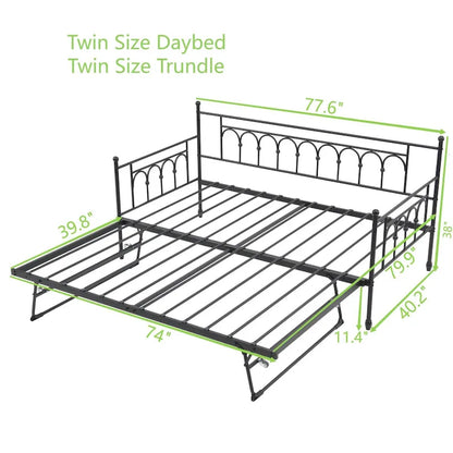 Metal Twin DayBed with Trundle Bed Twin for Adults,Space-Saving Bed