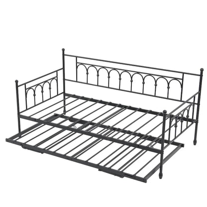 Metal Twin DayBed with Trundle Bed Twin for Adults,Space-Saving Bed