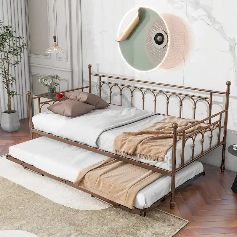 Metal Twin DayBed with Trundle Bed Twin for Adults,Space-Saving Bed