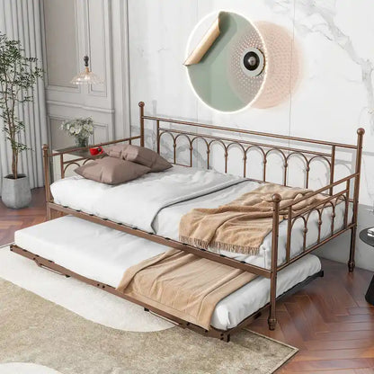Metal Twin DayBed with Trundle Bed Twin for Adults,Space-Saving Bed