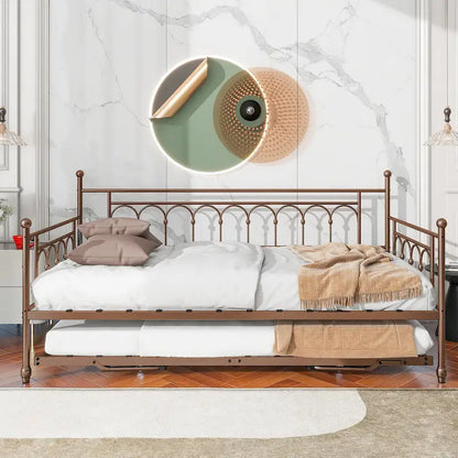 Metal Twin DayBed with Trundle Bed Twin for Adults,Space-Saving Bed
