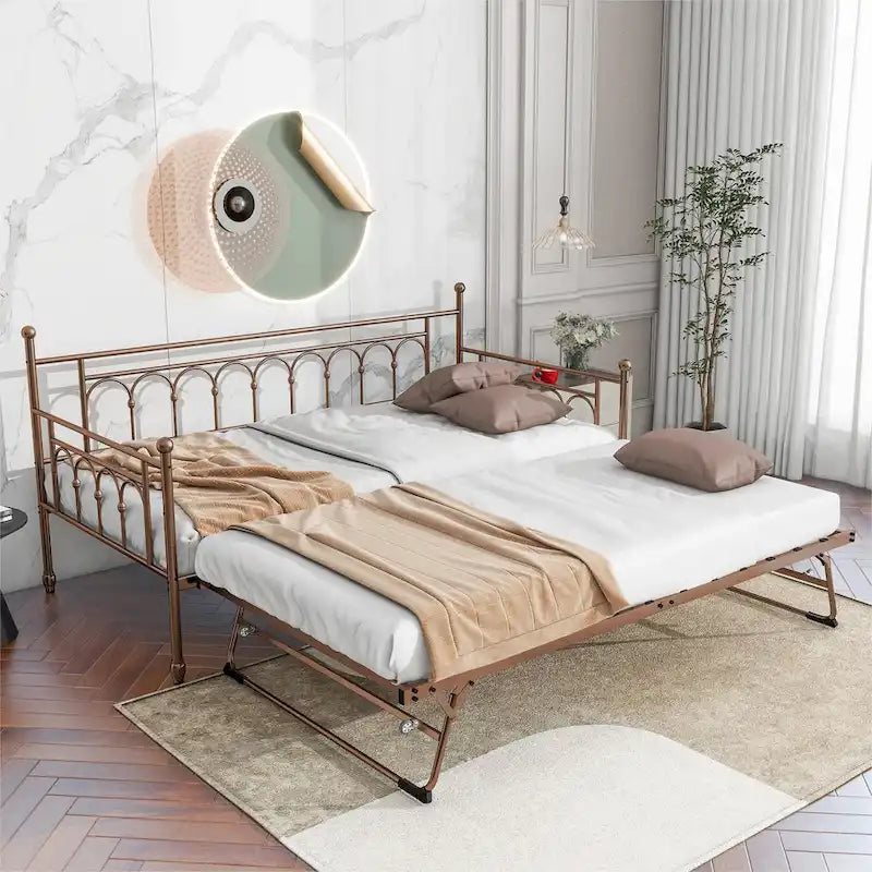 Metal Twin DayBed with Trundle Bed Twin for Adults,Space-Saving Bed