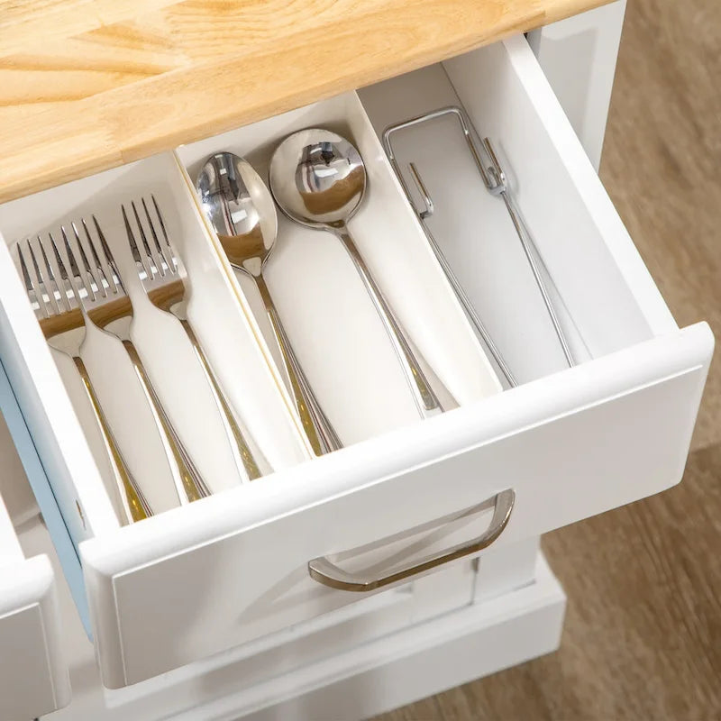 Kitchen Island With Storage Cabinet And 2-Level Rubber Wood Tabletop(no include stool)
