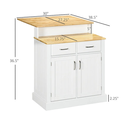 Kitchen Island With Storage Cabinet And 2-Level Rubber Wood Tabletop(no include stool)