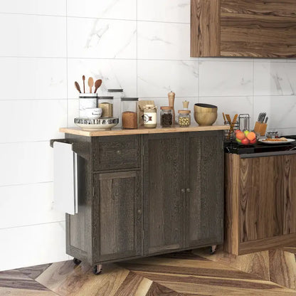 Triple-Cabinet Rolling Kitchen Island On Wheels(no include stool)