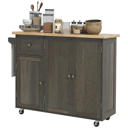 Triple-Cabinet Rolling Kitchen Island On Wheels(no include stool)