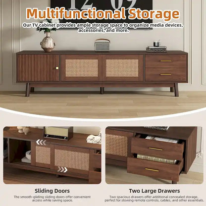 Mid-Century Modern TV Stand for 80 TV, Entertainment Center with Storage Media Console Table with 2 Drawers