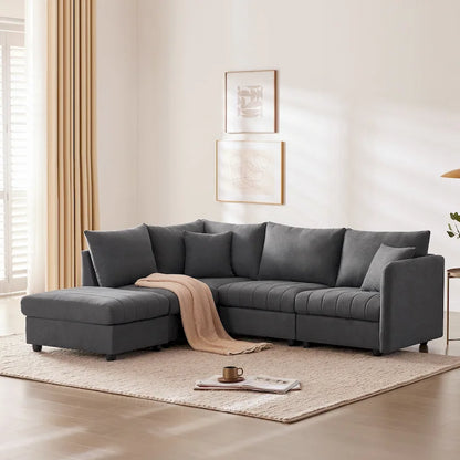 L-Shaped Modular Sectional Sofa, Upholstered Deep Seat Cloud Couch