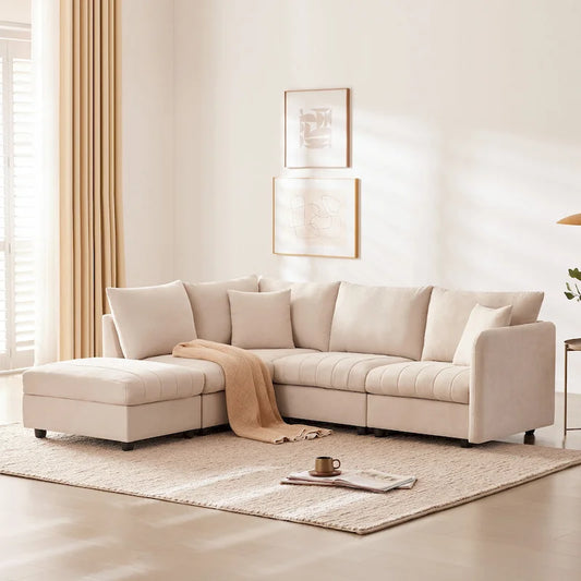 L-Shaped Modular Sectional Sofa, Upholstered Deep Seat Cloud Couch