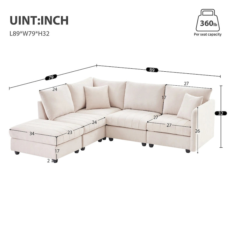 L-Shaped Modular Sectional Sofa, Upholstered Deep Seat Cloud Couch