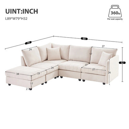 L-Shaped Modular Sectional Sofa, Upholstered Deep Seat Cloud Couch