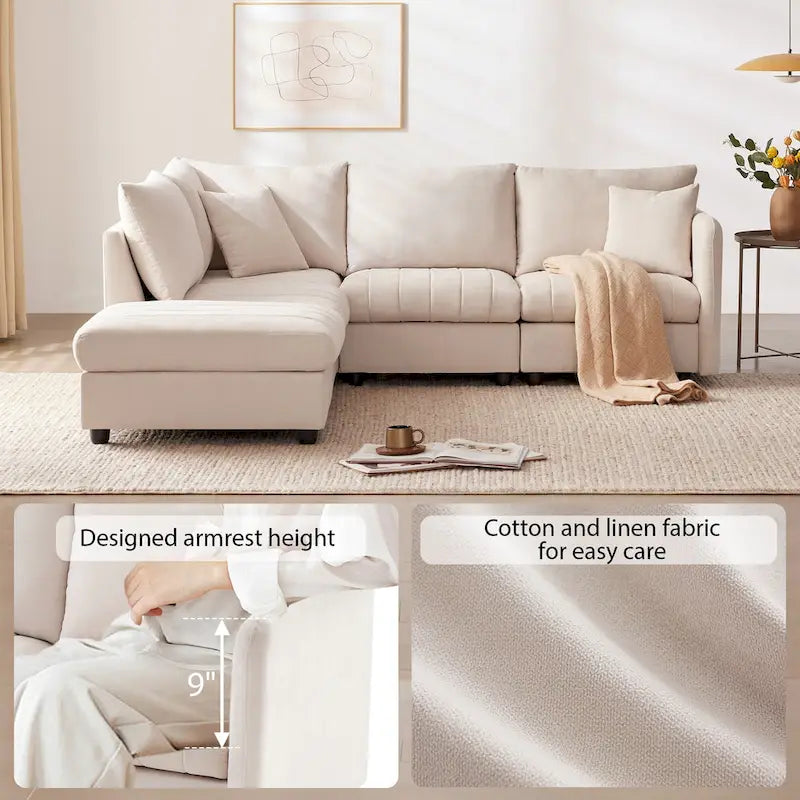L-Shaped Modular Sectional Sofa, Upholstered Deep Seat Cloud Couch